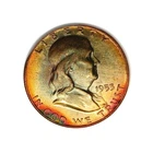 MONSTER RAINBOW 🌈 OBVERSE TONED 1953-D FRANKLIN HALF 90% SILVER.