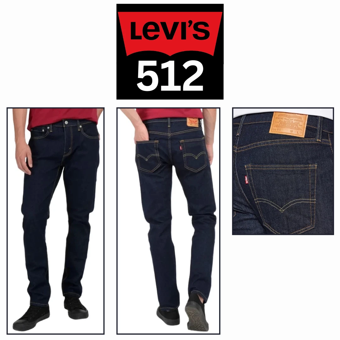 Levis 512 Mens Navy Slim Fit Taper Jeans Mid Rise Stretch Denim Designer Pants