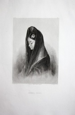 ca. 1850 Donna Inez Don Juan Charakter character Portrait Stahlstich engraving