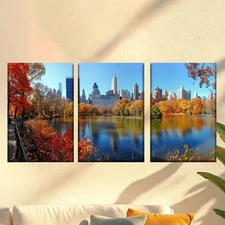 3pcs Autumn forest under blue sky  Wall Art Canvas Framed 50x70cm