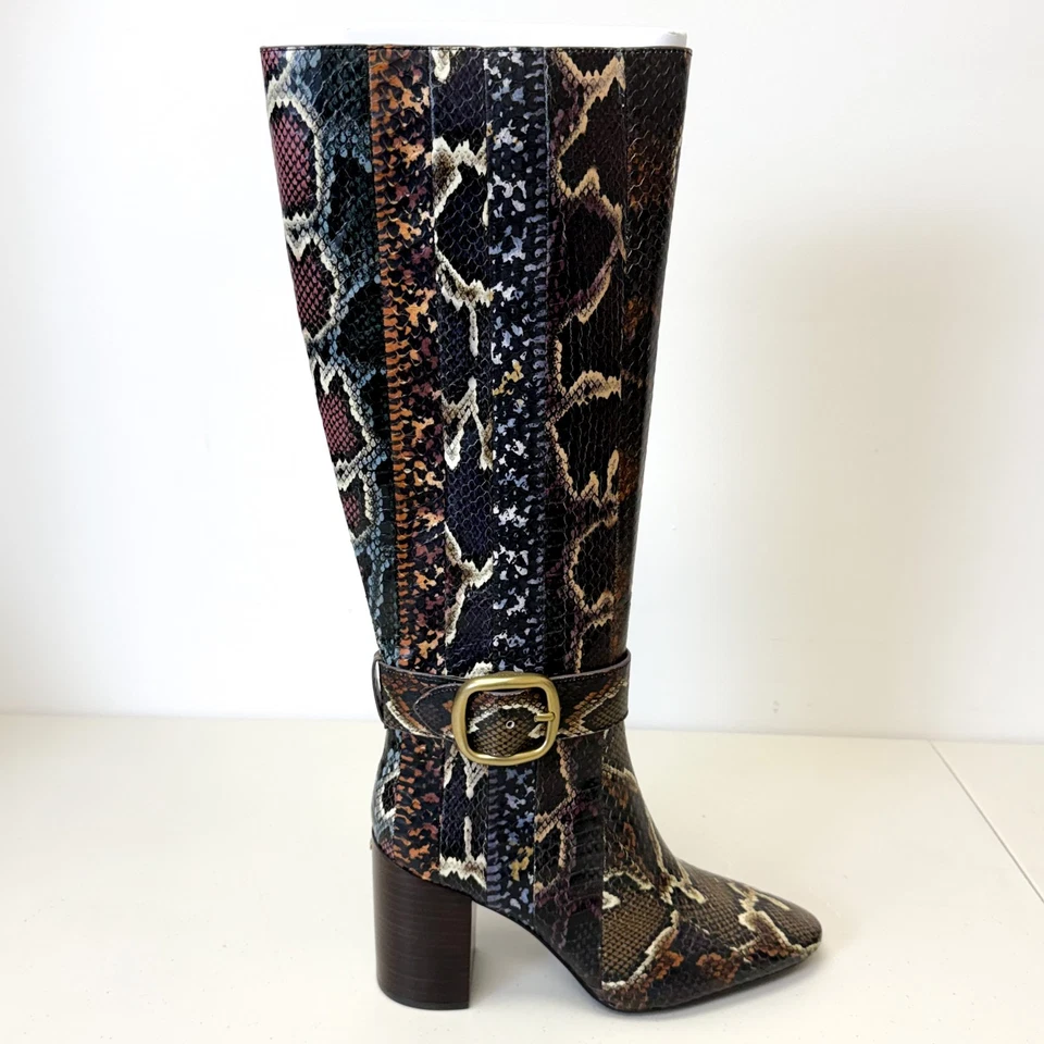 Bota hasta la rodilla COACH Evelyn a rayas sangre de buey/natural multi - talla 10B Foto 3 de 4