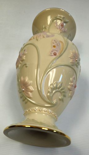 Lenox Gem Blossoms 11 1/4" Footed Flower Statement Vase Pearls with Gold Trim - Picture 6 of 9