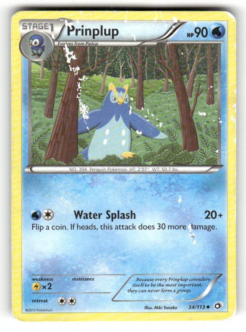Prinplup 34/113 Uncommon Legendary Treasures Pokemon Damaged