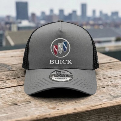 Buick Logo Embroidered Trucker Hat Gray Black Mesh Back Adjustable Cap