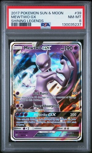 2017 POKEMON SUN & MOON SHINING LEGENDS #39 MEWTWO GX PSA 8