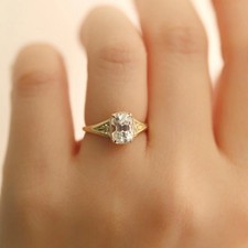 Cushion Cut Simulated Diamond Art Deco Style Wedding Ring 14k Yellow Gold Plated