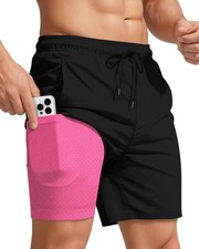 Men Quick Dry Compression Swim Trunks 7 Inch Moisture Wicking Anti-Chafe Liner