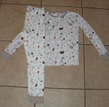 Boys Sz 8 Woods Animals Print Snug Fitting Soft Cotton Lounge Pajamas 2 Pc Set