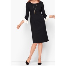 Talbots Flounce Sleeve Black Sheath Dress Womens 8 Feminine Minimalist Office