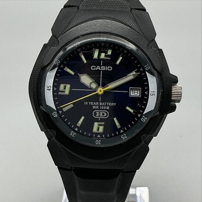Casio 2718 HDA-600 Mens Watch 37mm Blue Dial WR 100M Black Resin Stainless Back