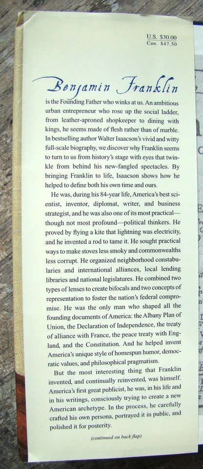 Benjamin Franklin ~2003 HC~ Walter Isaacson SIGNED Revolutionary War America UK - Image 4 of 4