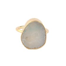 Natural Geode Druzy Handmade Yellow Gold Plated For Girls Wear Adjustable Ring