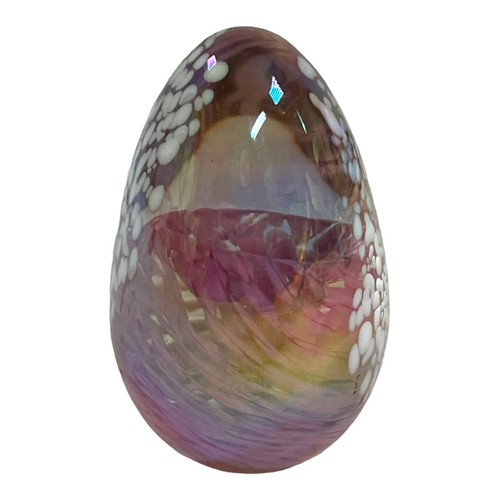 Vintage Art Glass Volcanic Ash Irridescent Pink Swirl Egg Paperweight 2.75” - 第 2/8 張圖片