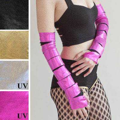 Cut Out Arm Warmers Pink Black Costume Gloves Sleeves Spandex Cyber Goth  Rave - Main Image