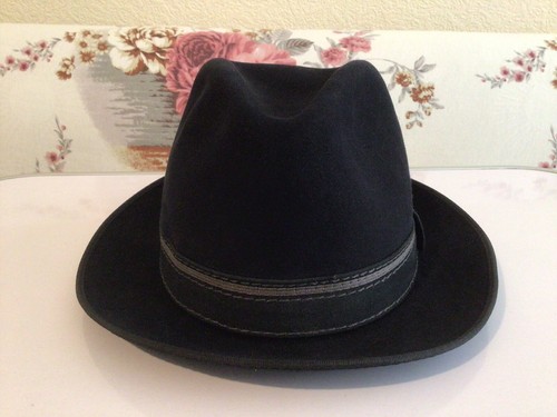 Mayser Fedora Felted Hat 100% Kanin Hair Felt Hat Men's Hat Black Size: 55 - Picture 1 of 9