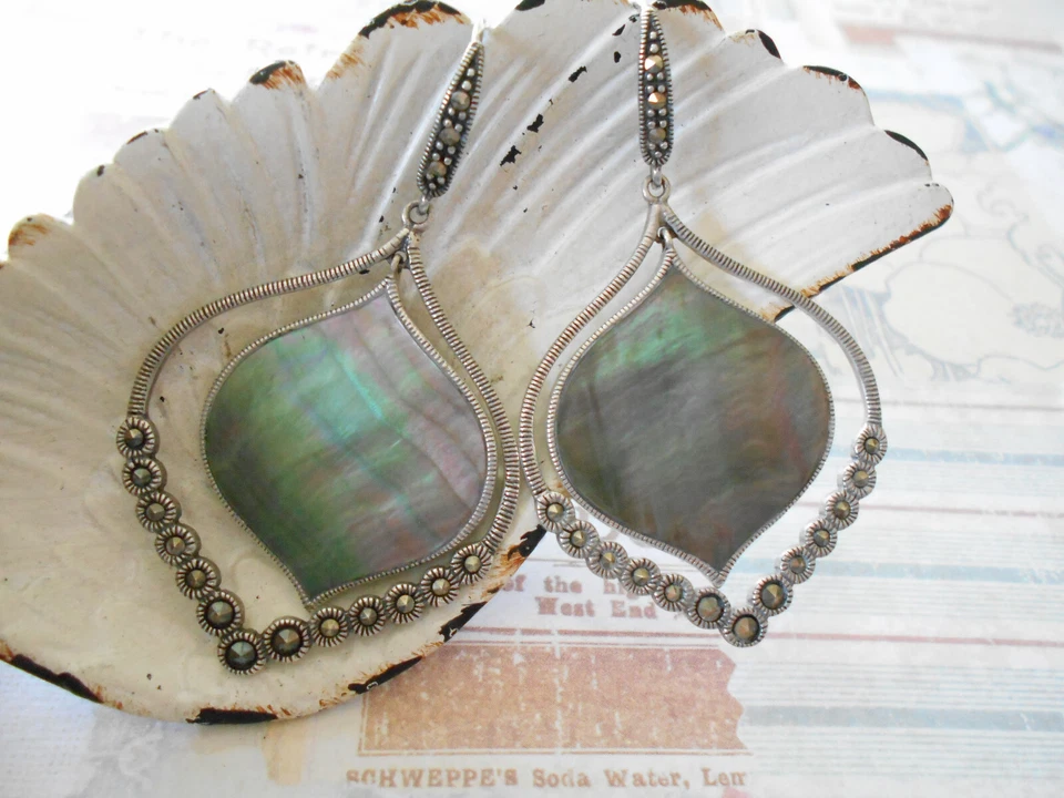 Pendientes colgantes de abulón de marcasita de plata de ley Silpada W2290 31BB1 Foto 3 de 4