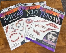 Halloween Costume Tattoos NiteFall Lot of 3 6 Sheets Scars And Stitches