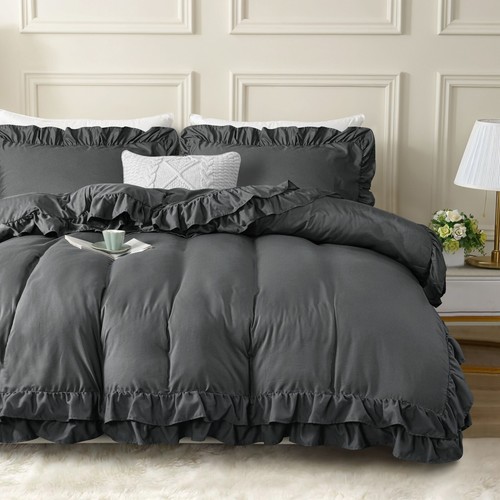 Luxury Ruffled Frill Duvet Quilt Cover Bedding Set Single Double King Size - Picture 38 of 46