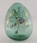 Fenton Egg Large Green Flowers Vines & Leaves Hand Painted & Signed (4 3/4")