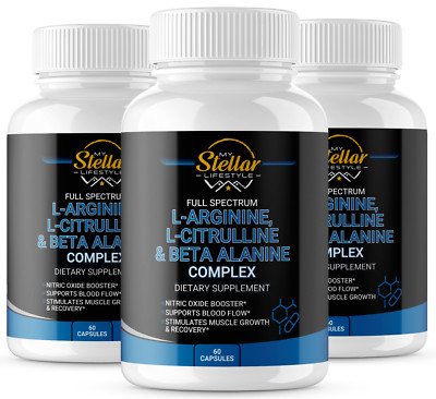 3 Bottles Full Spectrum L-Arginine L-Citrulline & Beta Alanine  - 60 Capsules x3