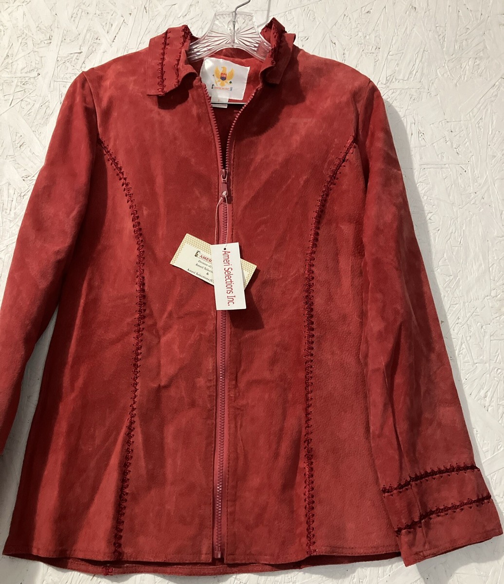 Ameri Mode Small Genuine Leather Women's Zip Red Jacket Coat