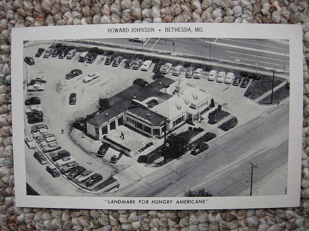 BETHESDA MD-HOWARD JOHNSON RESTAURANT-AERIAL-AUTOS-ROADSIDE-MARYLAND