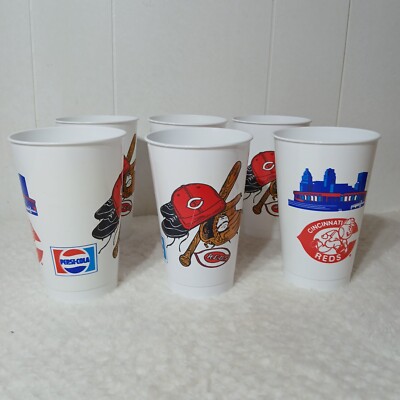 Vtg Cincinnati Reds Stadium Cups LOT of 6 20 oz 90s Riverfront Stadium Pepsi