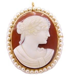 Details About 14k Gold Hard Stone Cameo Pin Pendant With Cultured Pearls J4015