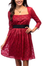 Andrew Marc ~ Red Lace Sparkle Illusion Fit & Flare Cocktail Dress 6 NEW $148