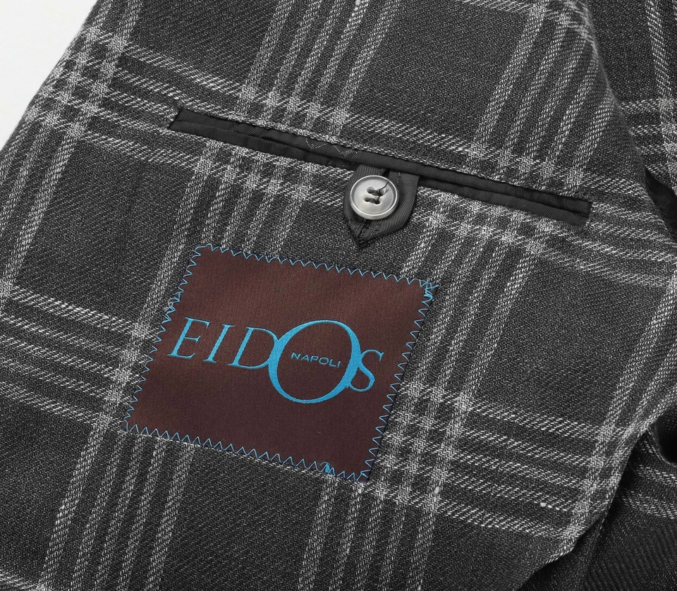 NUEVO CON ETIQUETAS EIDOS by ISAIA BLAZER Abrigo Deportivo Gris Lino Seda Lana Lujo Italia 52 Foto 3 de 4