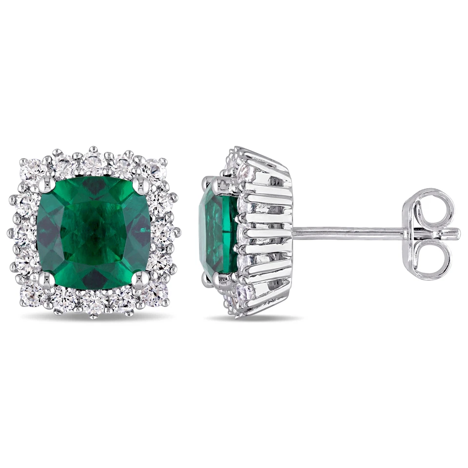 Amour Sterling Silver Created Emerald & Created White Sapphire Stud Earrings