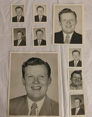 1950s Headshot Young College Man, Photo Lot of 9, 7 Wallet Size