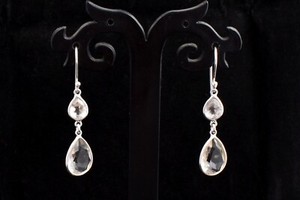Authentic 925 Sterling Silver Crystal Quartz Gemstone Dangle Drop Earrings Women Gift