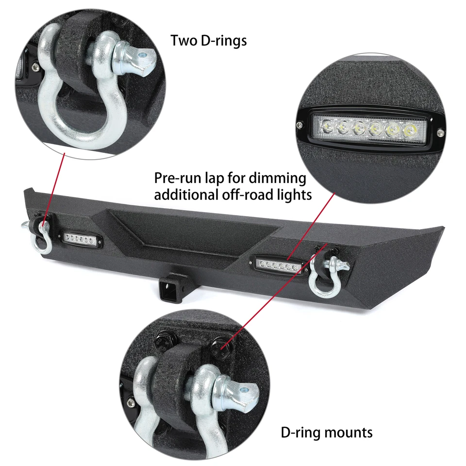 Parachoques trasero con luz LED anillos en D receptor de 2" apto para Jeep Wrangler 87-06 YJ TJ Foto 4 de 4