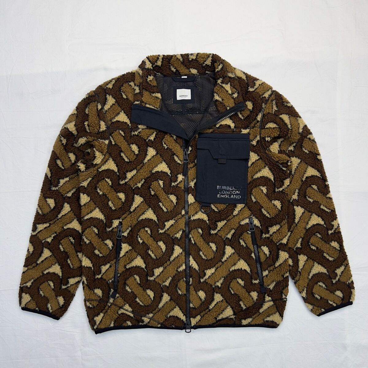 Burberry Brown Monogram Fleece Jacquard Jacket Size Medium Burberry Brown Monogram Fleece Jacquard Jacket Size Medium