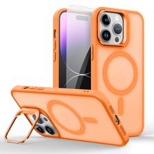 For iPhone 16 Pro Max 15 14 13 12 11 Magnetic Lens Stand Glass Screen Hard Case