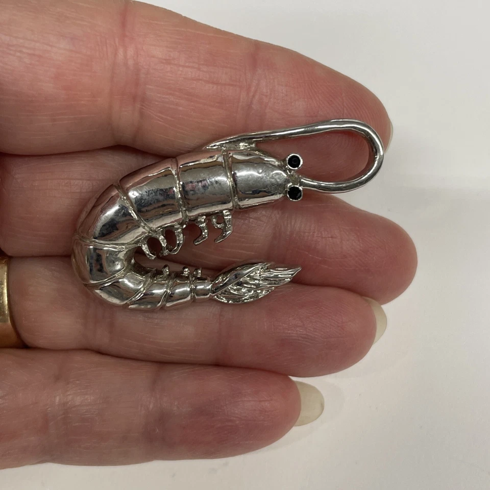 Camarón Grande Llavero Bolso Clip Vida Marina Costera Diseño Realista Plateado NUEVO Foto 3 de 4