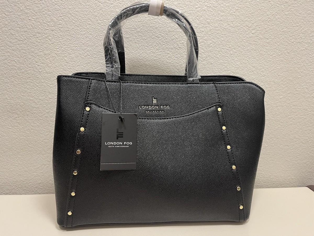 NWT London Fog Marcelle Studded Satchel LFS24903 black | eBay