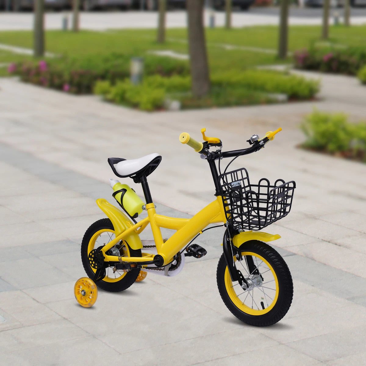 Yellow bike hotsell with training wheels