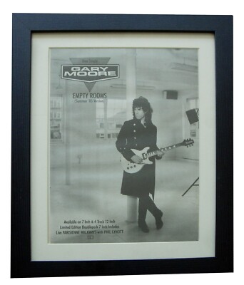 GARY MOORE+EMPTY ROOMS+POSTER+AD+RARE ORIGINAL 1985+FRAMED+EXPRESS WORLD SHIP