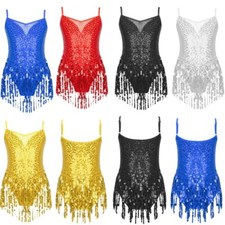 Kids Girls Dress Patchwork Dancewear Sequins Leotards Modern V Neckline Jazz