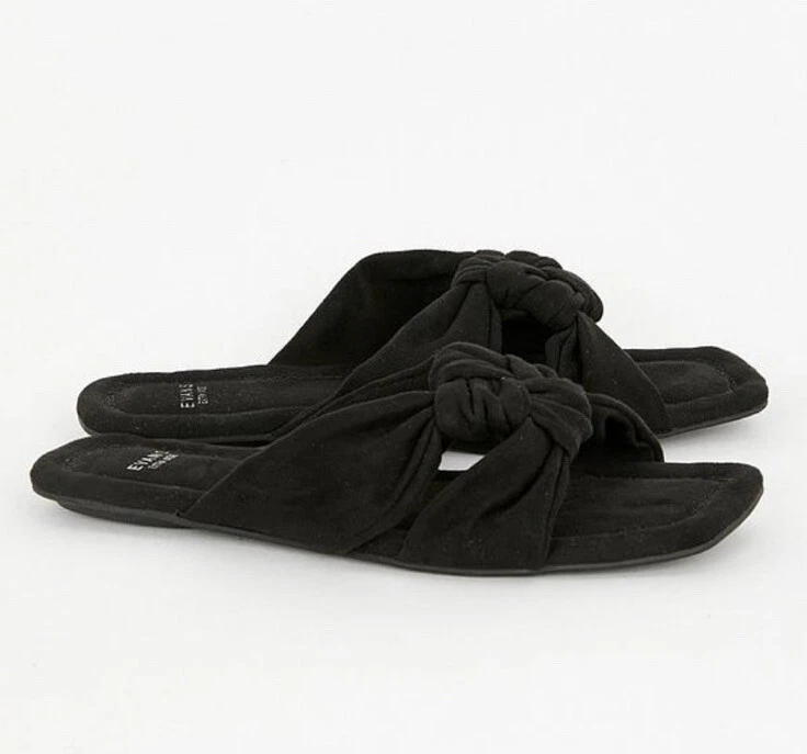 Evans Extra Wide Fit Noko Square Toe Sandals Knot Detail Black