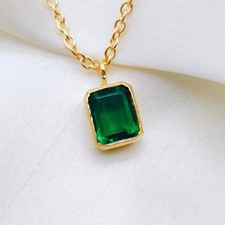 Conjunto de bisel verde esmeralda circonita cúbica piedra 925 plata solitario colgante collar para regalo