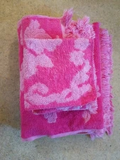 Vtg Cannon Monticello Pink Floral Set of 5 Bath Washcloth  & Hand Fringed Towels