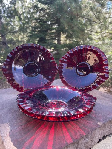 4Vintage Royal Red Depression Glass Dishes  Anchor Hocking With Tab Handles