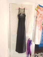 Vtg Y2K Morgan Co Maxi Gown Fairycore Prom Black Satin Beaded Dress Whimsigoth 9