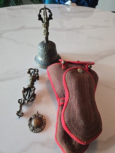 Tibetan Buddhist ritual bell & dorje set Buddhist practice Vintage Bell + Amulet