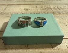 Southwest Opal/Fire Opal w zirconia bundle of 2 rings sterling silver vguc