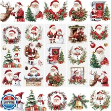 WANDIC 5 Sheets Fun Christmas Scrapbook Stickers Santa Claus Furn