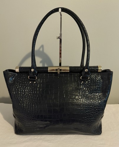 Kate Spade Constance Knightsbridge Navy Croc Embossed Satchel Top Handle Bag